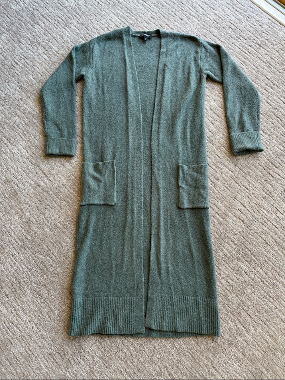 Express Long Open-Front Olive Green Duster Cardigan